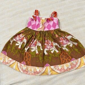 SWEETHONEY Elephant Run Dress Girls 4 Mixed Print Cottagecore Animal Pri…